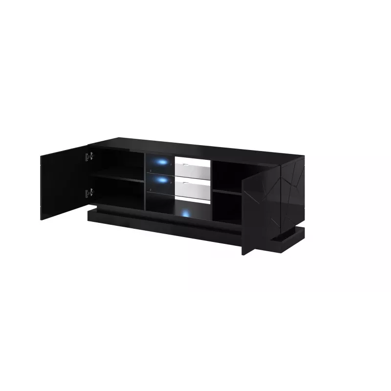 Szafka RTV cama meble QIU 160 — MDF czarny połysk, 1600×420×570 mm