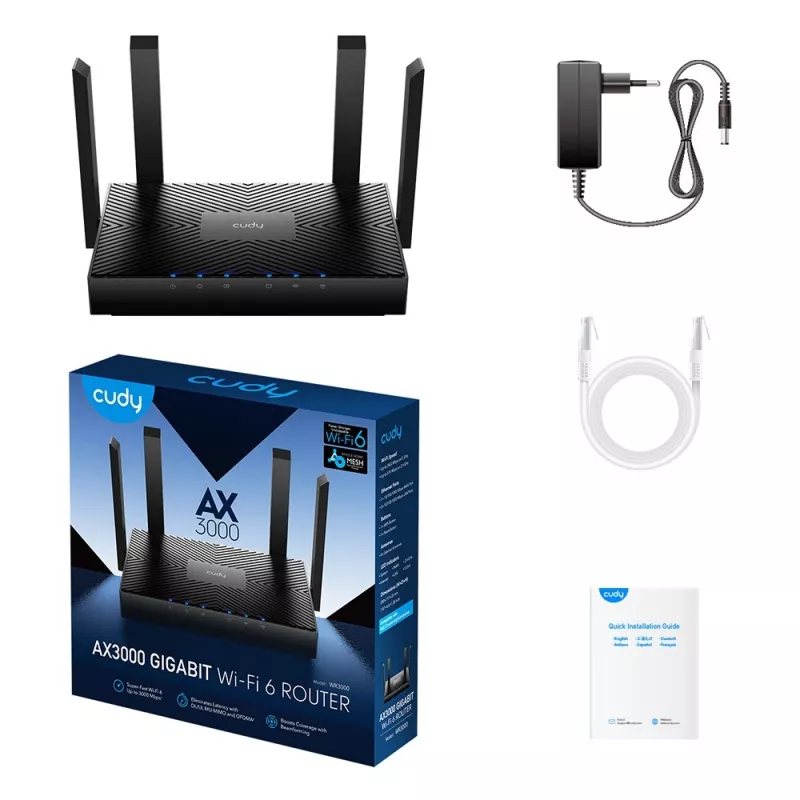 Router bezprzewodowy Cudy WR3000 Gigabit Ethernet Dwuzakresowy (2,4 GHz / 5 GHz) Czarny