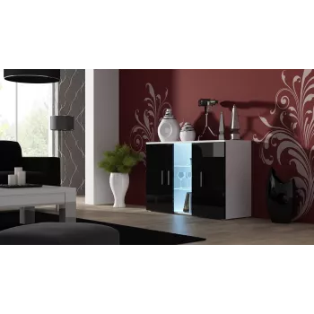 Sideboard Cama Meble SOHO S7 120 cm — 3 drzwi, 4 półki, biały blat, czarny połysk