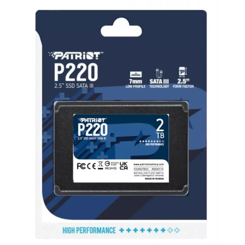 Patriot SSD||P220|2TB|SATA|Write speed 500 MBytes/sec|Read speed 550 MBytes/sec|2,5|TBW 960 TB|P220S2TB25