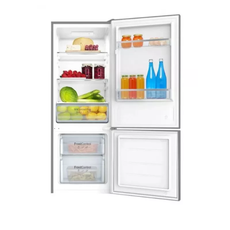 Wolnostojąca lodówko-zamrażarka AMICA KGCL 384 160 E, całk. 205 l, lodówka 153 l, zamrażarka 52 l, zamrażalnik dolny, stal nierdzewna