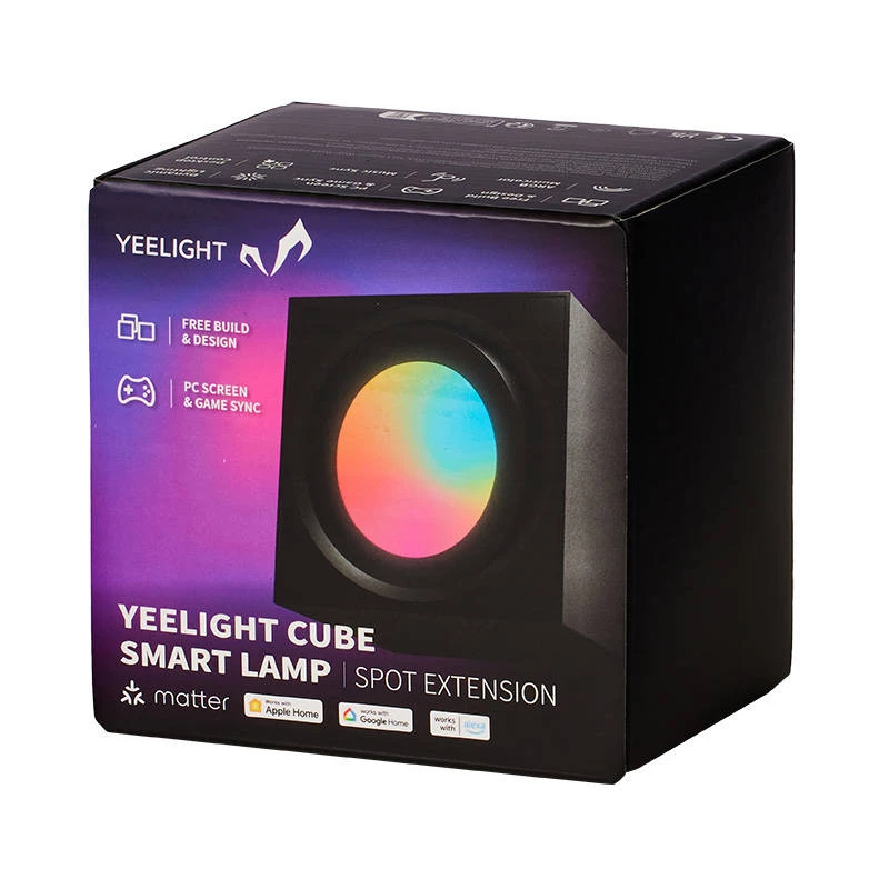Inteligentna lampa stołowa Yeelight Cube — wielokolorowa, Wi‑Fi/Bluetooth, 2,4 GHz, Bluetooth 5.0, AC 100–240 V, kabel 1,5 m, czarna