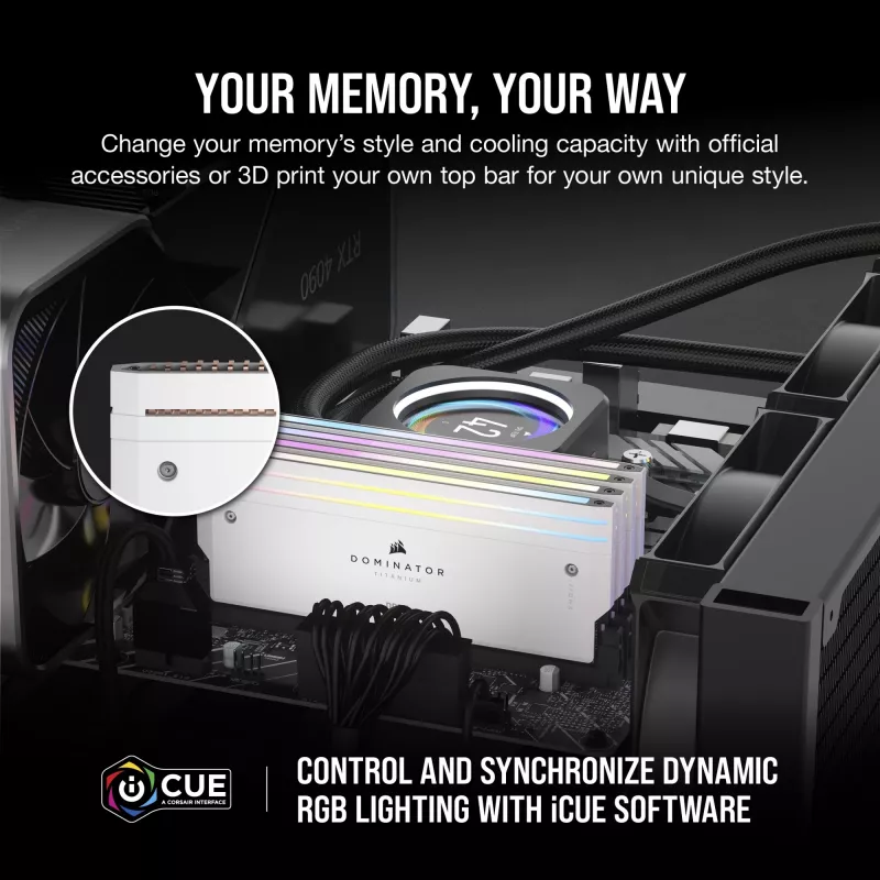 CORSAIR DOMINATOR TITANIUM RGB 96GB 2x48GB DDR5 6400MT/s DIMM Unbuffeczerwony 32-40-40-84 Std PMIC XMP 3.0 Biały radiator 1,4 V
