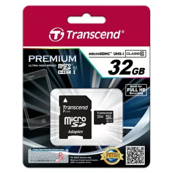 Karta pamięci microSDHC 32GB z adapterem Class 10 TS32GUSDU1 Transcend