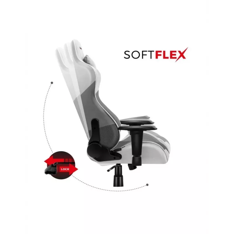 Fotel gamingowy Huzaro Force 6.2 do PC, kubełkowe siedzisko (cradle), szary, biały