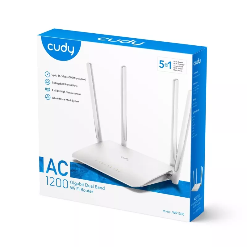 Router bezprzewodowy Cudy WR1300 Gigabit Ethernet Dwuzakresowy (2,4 GHz / 5 GHz) Biały