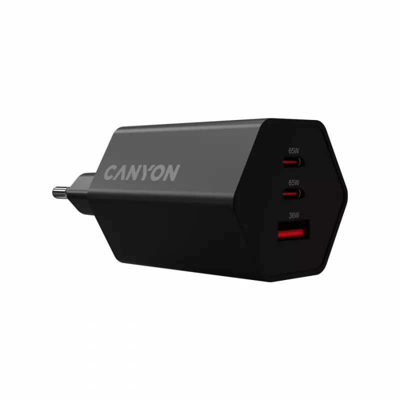 Ładowarka CANYON HEXAGON 65 GaN 65W 2xPD 1xQC EU Czarna (CND-CHAHEX65B)