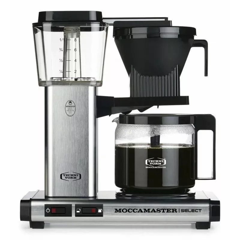 Ekspres przelewowy MOCCAMASTER KBG 741 — zbiornik na wodę 1,25 l, dzbanek na 10 filiżanek, 1520 W, stal nierdzewna/czarny