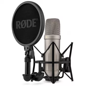 Studyjny mikrofon pojemnościowy RØDE NT1‑A 5th Gen — kardioidalny, XLR/USB, 24/32‑bitowy, do 192 kHz, maks. SPL 142 dB, srebrny