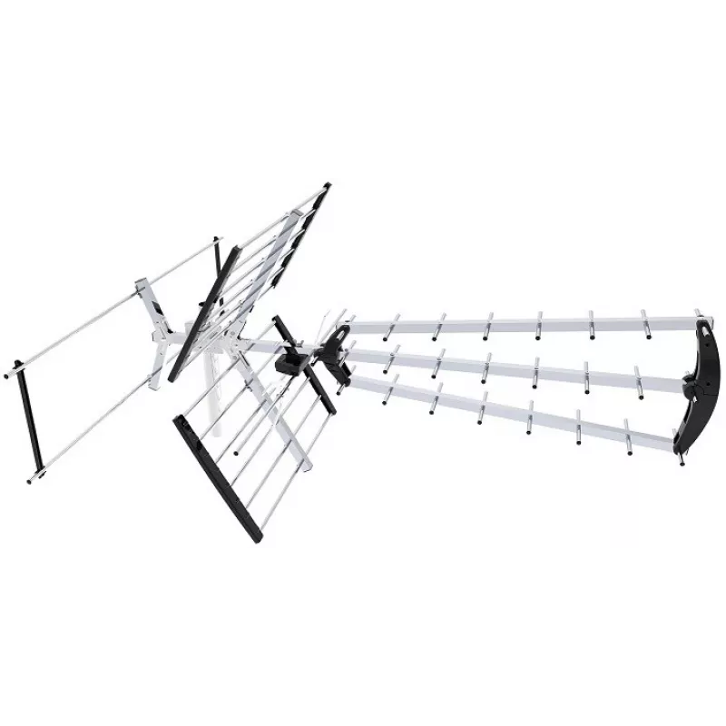 Antena DVB-T zewnętrzna/wewnętrzna LIBOX LB2000 ze wzmacniaczem 69 dB, podwójną polaryzacją, 174–790 MHz, aluminium/czarna