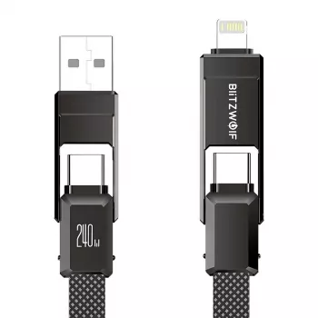 Kabel 4 w 1 BlitzWolf BW-HDC7 — USB-C, Lightning, USB-A, Micro-USB 1,2 m 240 W czarny