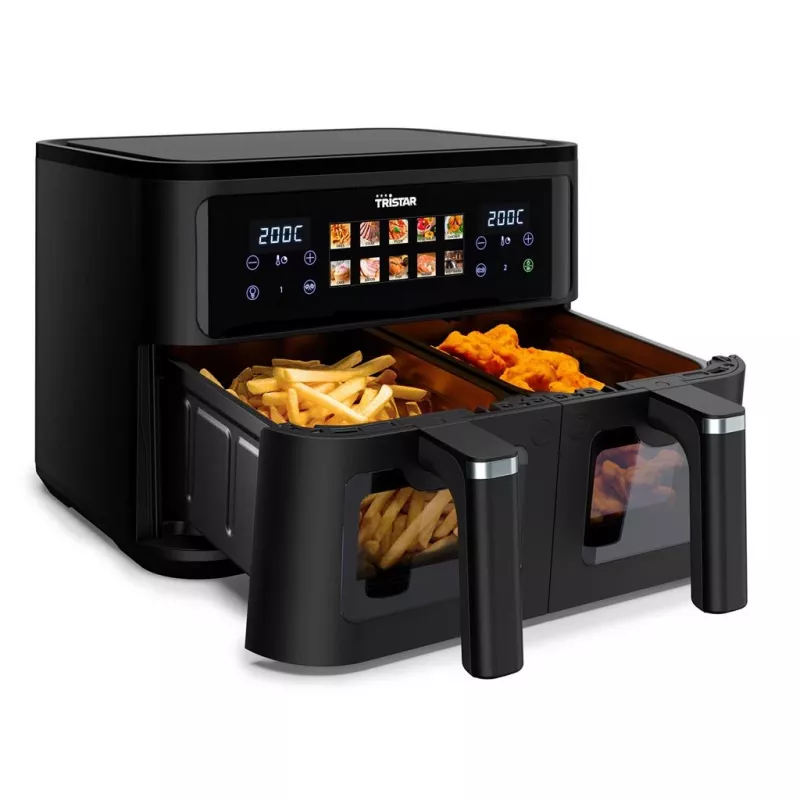 Frytkownica powietrzna Tristar FR-9075 Double 9 L, 2500 W, sterowanie dotykowe, LCD, czarny, min 60 °C