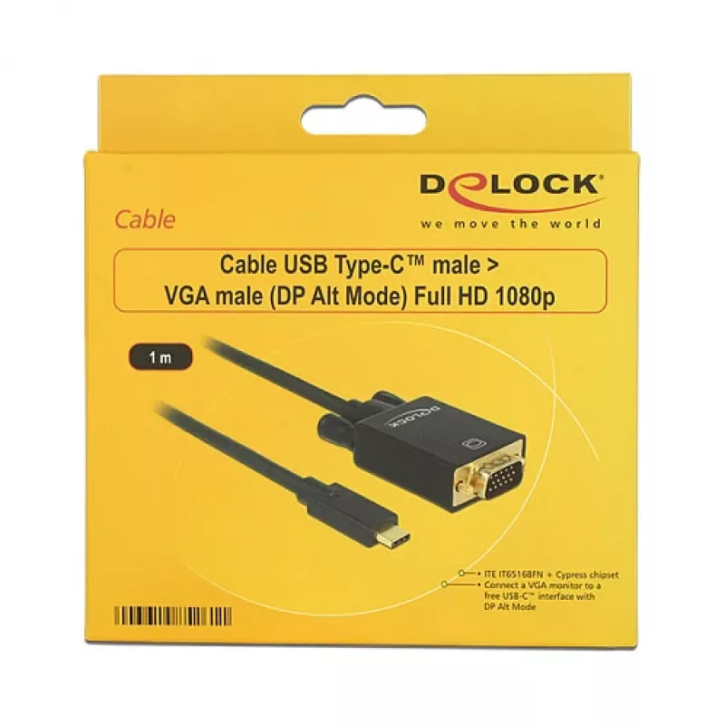 Przejściówka wideo DeLOCK 85261 USB Type-C na VGA 1m Czarna