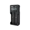 Ładowarka do akumulatorów XTAR VC2SL — USB 5 V 1 A, LCD, ładuje 2 ogniwa, kompatybilna z Li‑Ion/NiMH/NiCd, rozmiary A/AA/AAA/AAAA/C/D/SC, czarna