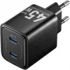 Vention FEFB0-EU 45W Wewnętrzna szybka ładowarka AC 2× USB-C — do smartfona, laptopa, tabletu, smartwatcha, słuchawek (czarna)