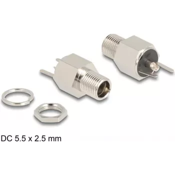DeLOCK Złącze DC 5,5 x 2,5 mm gniazdo kołnierzowe wersja lutowana Sześciokąt 20 V 9 A