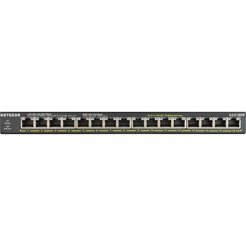 NETGEAR GS316P Niezarządzalny Gigabit Ethernet (10/100/1000) Power over Ethernet (PoE) Czarny