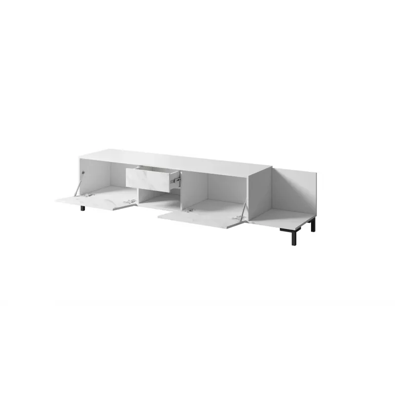 Szafka RTV Cama Meble MARMO 2D1S1K, 195x40x47,5 cm, biała mat/top marmur biały