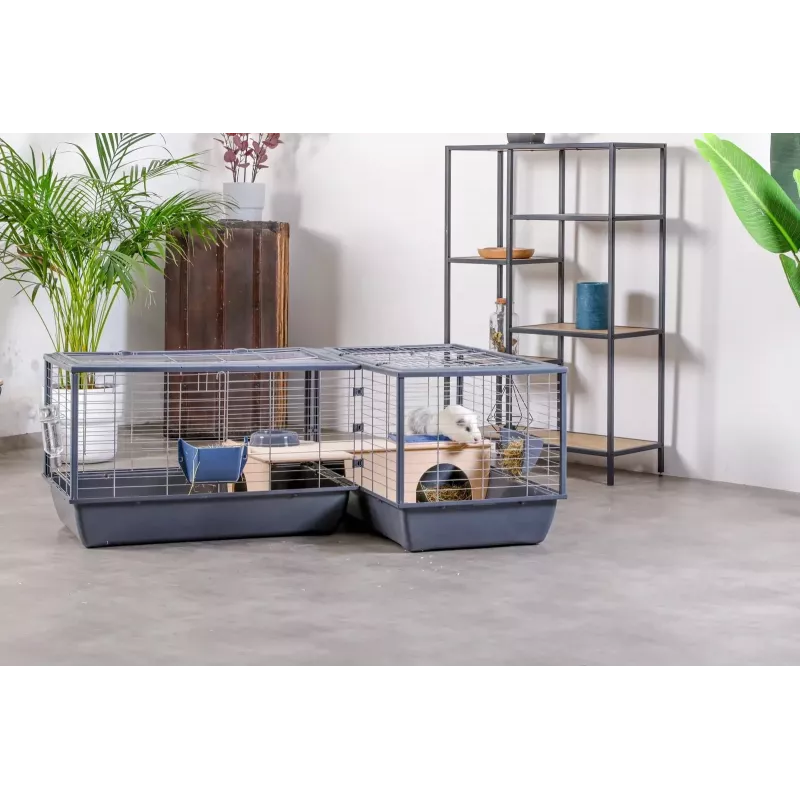 Klatka dla królika wewnętrzna ZOLUX Neolife Connect 101,5×54×51 cm — metalowa rama, plastikowa podstawa, szara