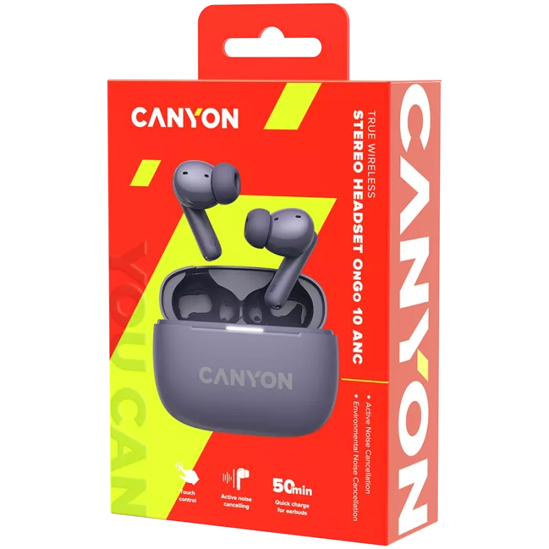 Słuchawki Canyon CNS-TWS10PL True Wireless Stereo (TWS) douszne do rozmów/muzyki/sportu/codziennego użytku USB Type-C Bluetooth Fioletowe (CNS-TWS10PL)