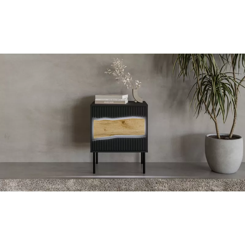 Cama INSERTO Szafka nocna, 2 szt., 50x40x61.5 cm, czarny + LED