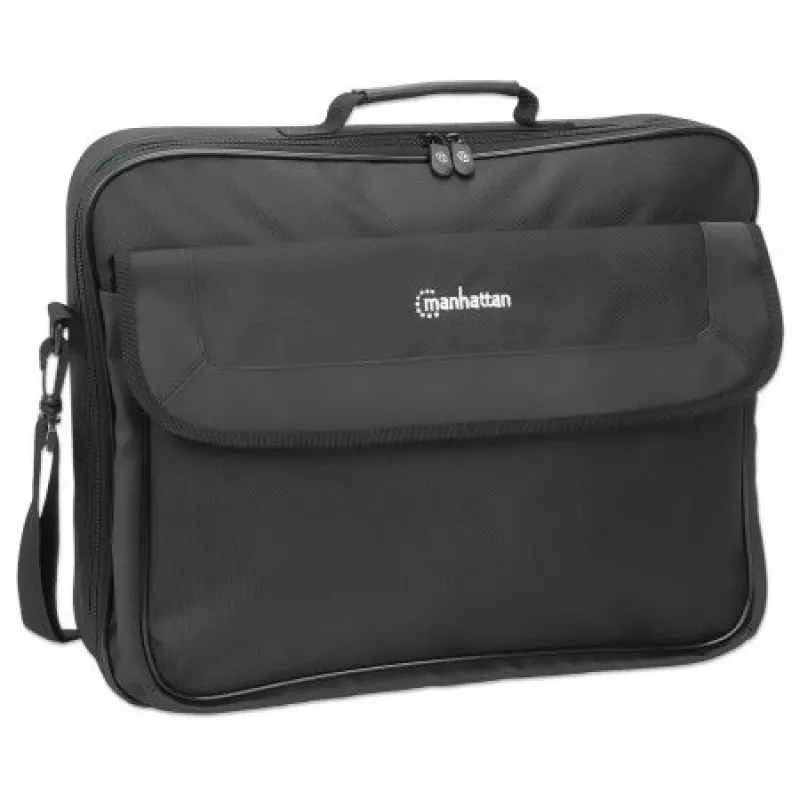 Torba na laptopa Manhattan Cambridge 17,3 inch, konstrukcja clamshell, czarna, NISKOKOSZTOWA, kieszeń na akcesoria, kieszeń na dokumenty z tyłu, pasek na ramię (odpinany), odpowiednik Targus CN418EU, futerał na notebook, trzyletnia gwarancja
