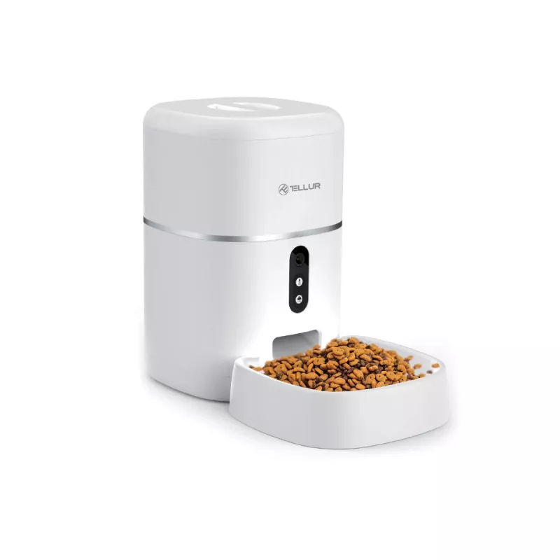 Automatyczny karmnik dla zwierząt Tellur TLL331461 z kamerą UltraHD, 4 L, biały