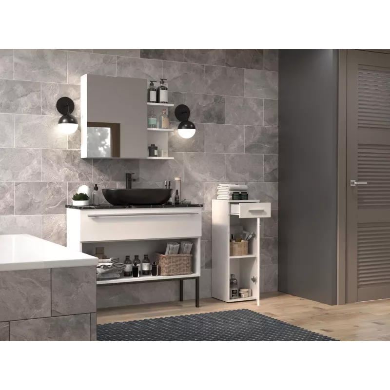 Szafka łazienkowa Top e shop NEL V DS BIEL POŁ — wolnostojąca, 3 półki, 300×300×850 mm, rama biała