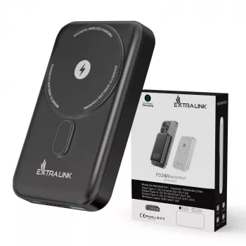 Powerbank Extralink MagSafe 10000 mAh, grafitowy, 38,5 Wh, PD20W+15W, USB-C/USB-A