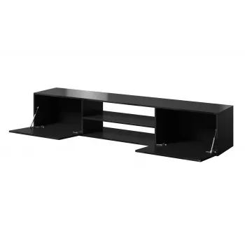 Szafka RTV Cama Meble SLIDE 200K — 200x40x37 cm, czarny połysk, blat z płyty wiórowej