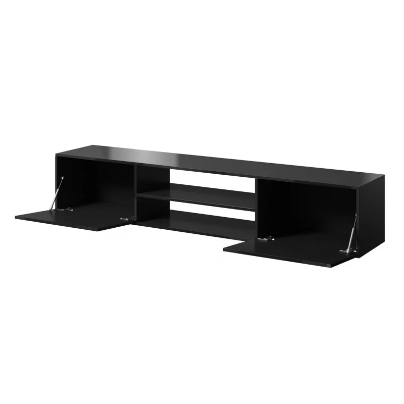 Szafka RTV Cama Meble SLIDE 200K — 200x40x37 cm, czarny połysk, blat z płyty wiórowej