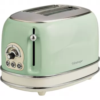 Toster Ariete 155 Design 2 kromki z koszykami do kanapek, 6 poziomów opiekania, 810 W, obudowa ze stali nierdzewnej, wysuwana tacka na okruchy, kolor pastelowa zieleń