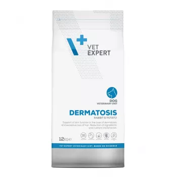 Sucha karma dla psa VETEXPERT Dermatosis Rabbit & Potato 12 kg — dieta weterynaryjna wspomagająca skórę, białko 26%, tłuszcz 15%