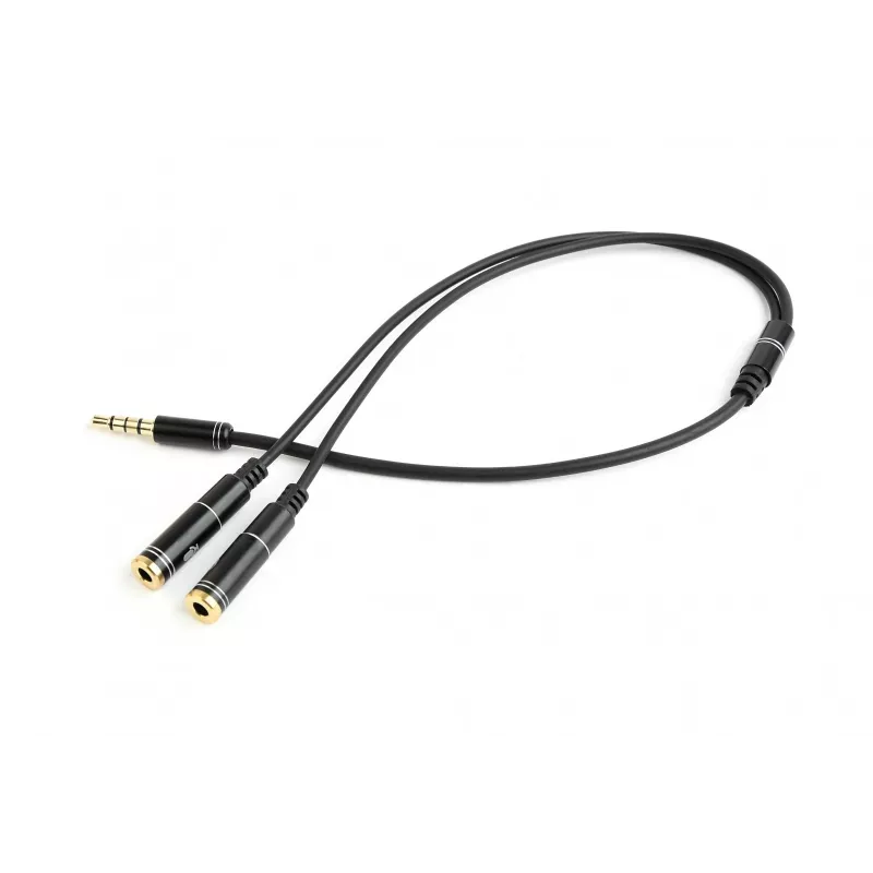 Adapter audio Gembird CCA-417M 2×3,5 mm męski na 3,5 mm żeński, 0,2 m, czarny