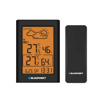 Stacja pogodowa BLAUPUNKT WS15BK czarna — monitorowanie temperatury i wilgotności wewnątrz i na zewnątrz