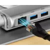 Stojak na laptopa Unitek D1109B01 — aluminiowy regulowany stojak z odłączanym modułem USB‑C HDMI 4K PD 100W, 2x USB‑A, RJ‑45, do 17 cali