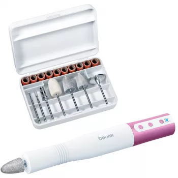 Urządzenie do pielęgnacji paznokci Beurer MP 52 — elektryczny zestaw do manicure/pedicure, biało-fioletowy