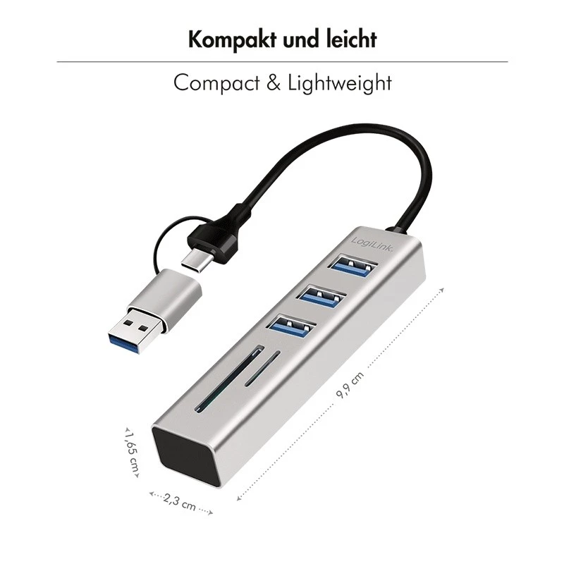 Hub USB 3.0 USB-A, slot SD/microSD, 2w1
