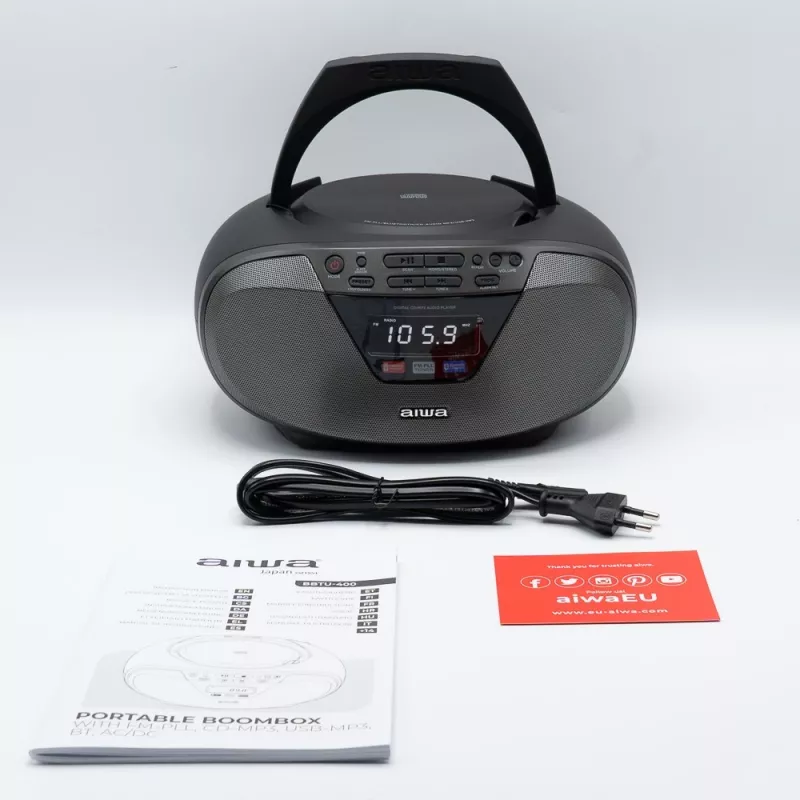 Mikrosystem audio Aiwa BBTU-400BK, odtwarzacz CD/MP3/FM-PLL/BT (czarny)