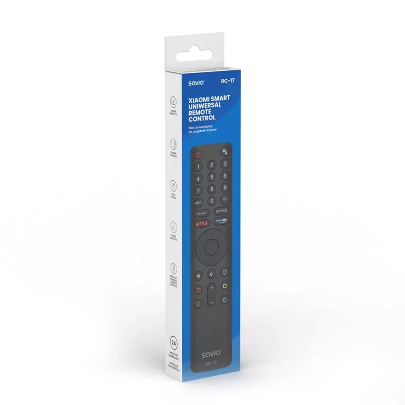 SAVIO RC-17 Pilot do telewizora IR/Bluetooth, obsługuje 20 urządzeń, zasięg 10 m, czarny