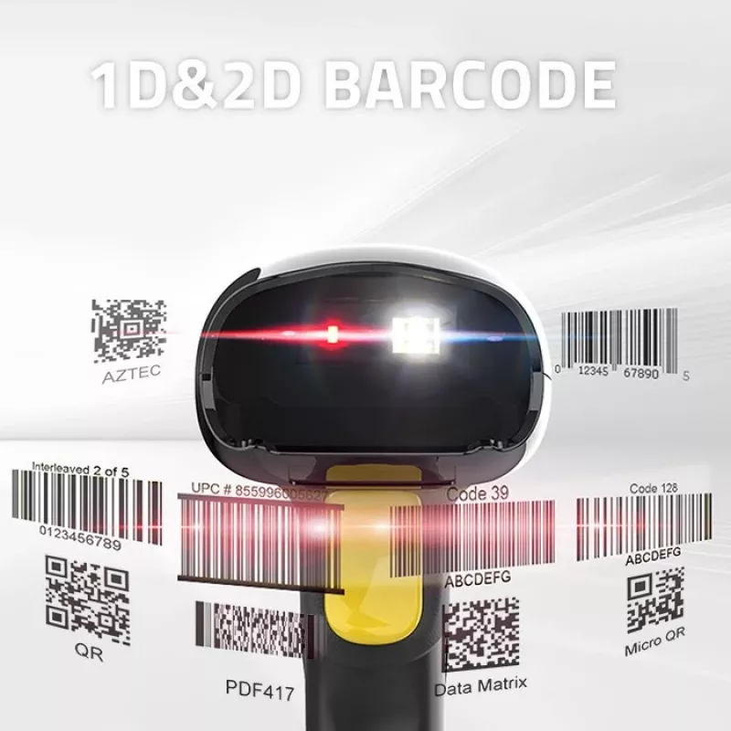 Bezprzewodowy skaner kodów kreskowych QOLTEC 50856 — ręczny, przewodowo-bezprzewodowy, 1D i 2D, interfejs USB, obudowa ABS, 170×62×100 mm, 203 g
