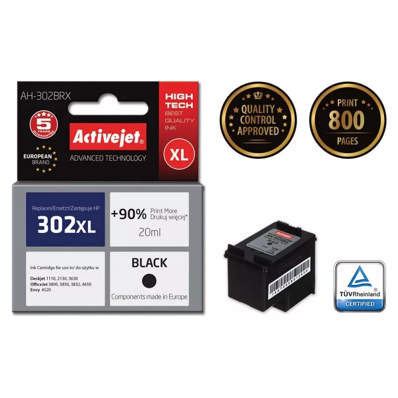 Activejet AH-302BRX tusz (zamiennik HP 302XL F6U68AE; Premium; 20 ml; czarny)