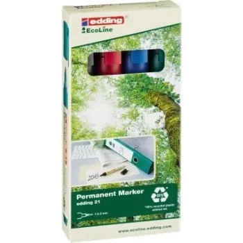 Marker permanentny Edding EcoLine 21 Czarny Niebieski Zielony Czerwony 4 szt.