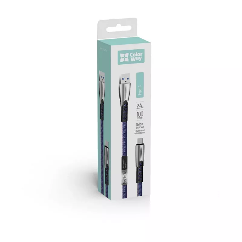 Kabel ColorWay USB Type-C (stop cynku) 2,4A, 1 m | CW-CBUC012-BL