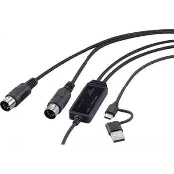 Renkforce RF-6439636 Adapter USB, MIDI [2x wtyk DIN 5-pin - 1x USB-C®, USB-A] Czarny 2 m (RF-6439636)