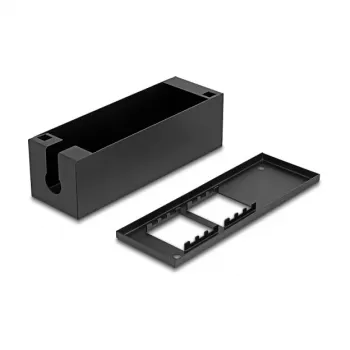 Puszka rozdzielcza DeLOCK Easy 45, uchwyt na moduły, do montażu na stole lub ścianie, metalowa, czarna — 4×22,5×45 mm lub 2×45×45 mm