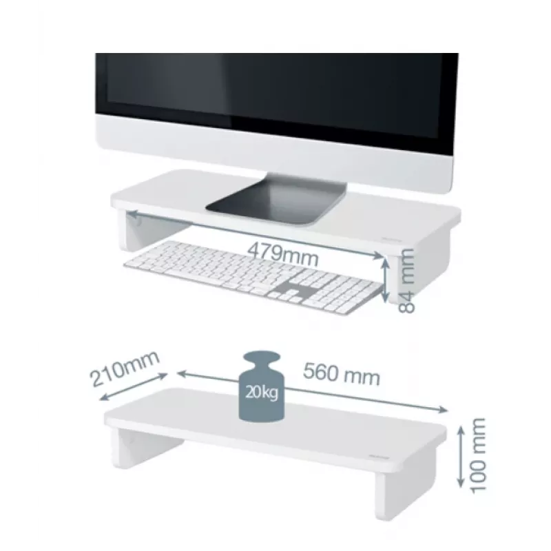 Uchwyt monitora LEITZ Freestanding 64340001 — podstawka biurkowa dla ekranów 61 cm (24 cale), udźwig 20 kg, regulacja wysokości, biały