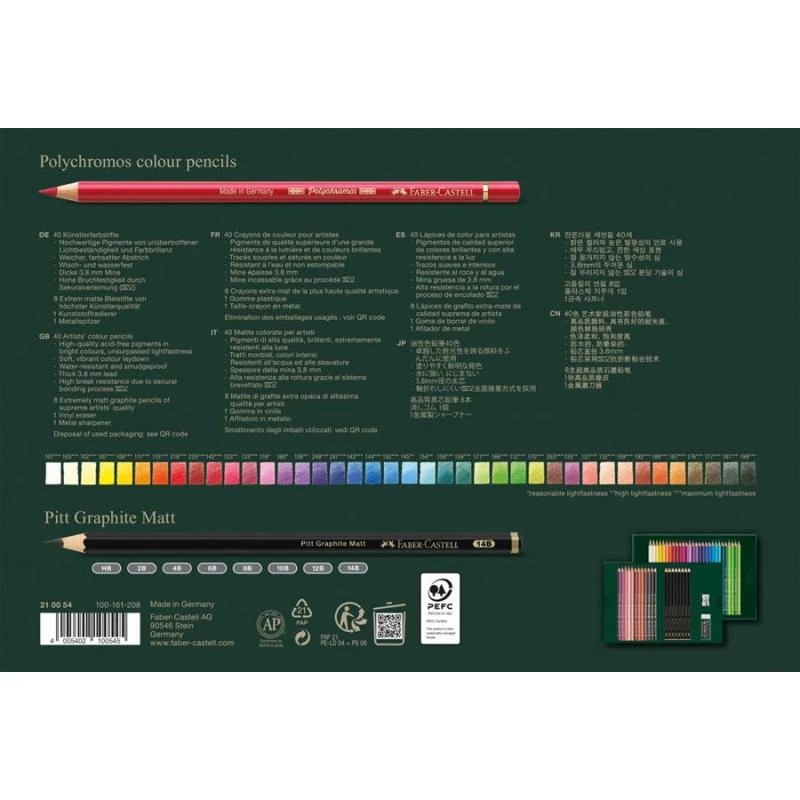 Kredka olejna Faber-Castell Polychromos & Pitt Graphite Matt Zestaw 48 szt. Wielokolorowy