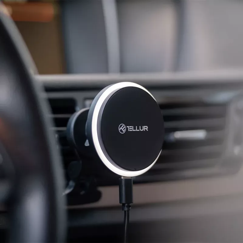 Bezprzewodowa ładowarka samochodowa Tellur TLL151431 kompatybilna z MagSafe 15 W czarna do smartfonów