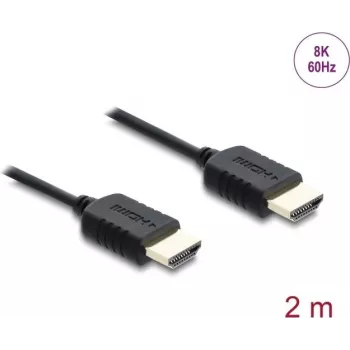 Kabel HDMI DELOCK 8K 60Hz 48Gbps koncentryczny High Speed w oplocie, 2 m, HDMI Typ A na Typ A, czarny